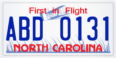 NC license plate ABD0131