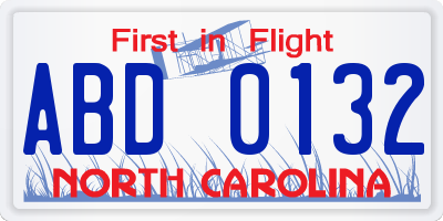 NC license plate ABD0132
