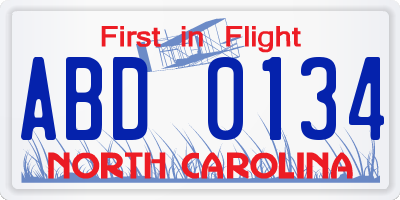NC license plate ABD0134