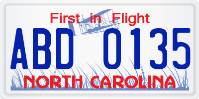 NC license plate ABD0135