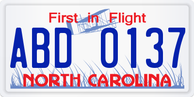 NC license plate ABD0137