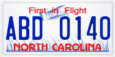 NC license plate ABD0140