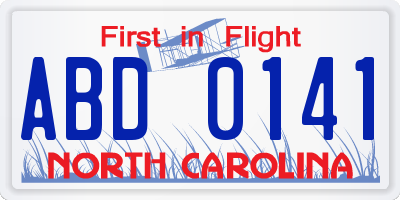 NC license plate ABD0141