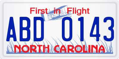 NC license plate ABD0143