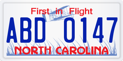 NC license plate ABD0147