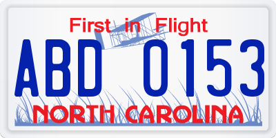 NC license plate ABD0153