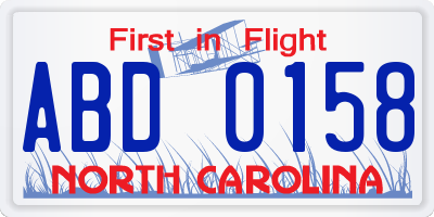 NC license plate ABD0158