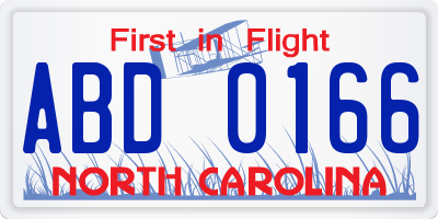 NC license plate ABD0166
