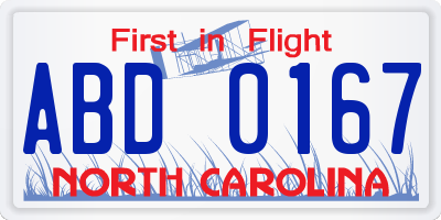 NC license plate ABD0167