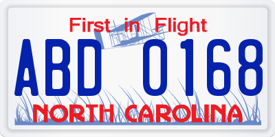 NC license plate ABD0168