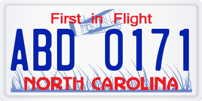 NC license plate ABD0171