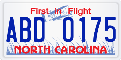 NC license plate ABD0175
