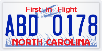 NC license plate ABD0178