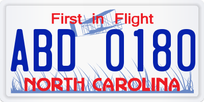 NC license plate ABD0180