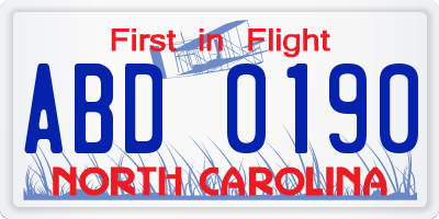 NC license plate ABD0190