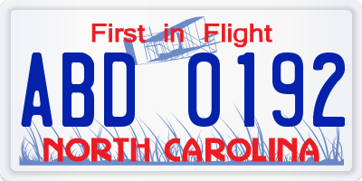 NC license plate ABD0192
