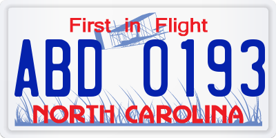 NC license plate ABD0193