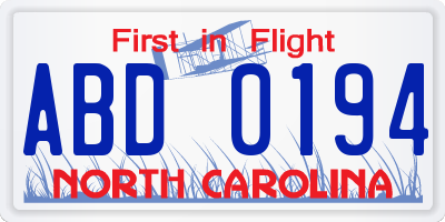 NC license plate ABD0194