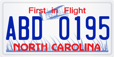 NC license plate ABD0195