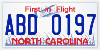NC license plate ABD0197