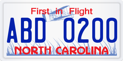 NC license plate ABD0200