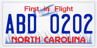 NC license plate ABD0202