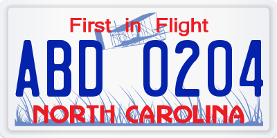 NC license plate ABD0204