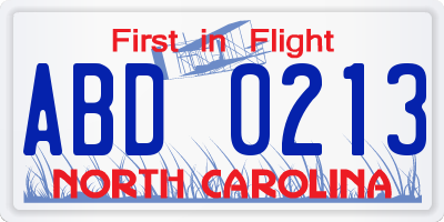 NC license plate ABD0213