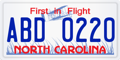 NC license plate ABD0220