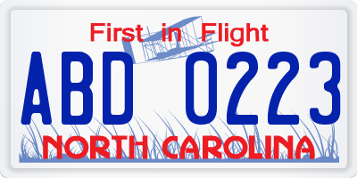 NC license plate ABD0223