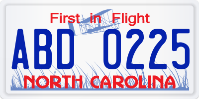 NC license plate ABD0225