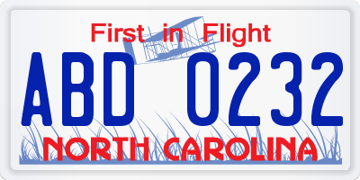NC license plate ABD0232