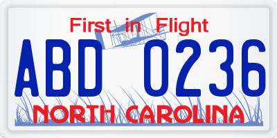 NC license plate ABD0236