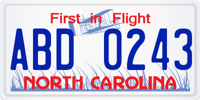NC license plate ABD0243