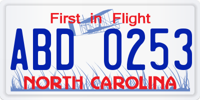 NC license plate ABD0253