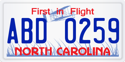 NC license plate ABD0259
