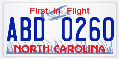 NC license plate ABD0260