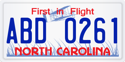 NC license plate ABD0261