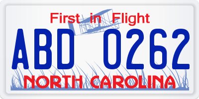 NC license plate ABD0262