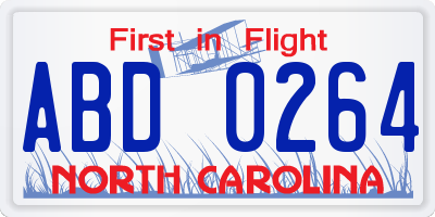 NC license plate ABD0264