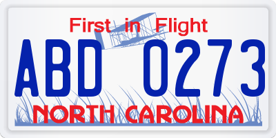 NC license plate ABD0273