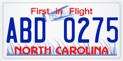 NC license plate ABD0275