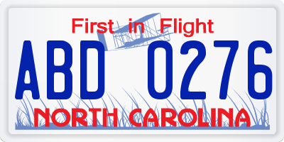 NC license plate ABD0276