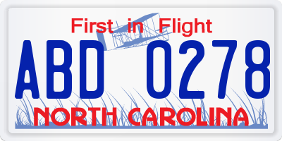 NC license plate ABD0278