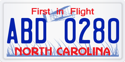 NC license plate ABD0280