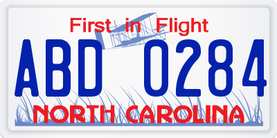 NC license plate ABD0284