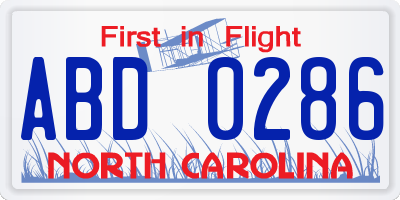 NC license plate ABD0286