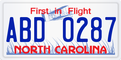 NC license plate ABD0287