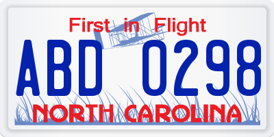 NC license plate ABD0298