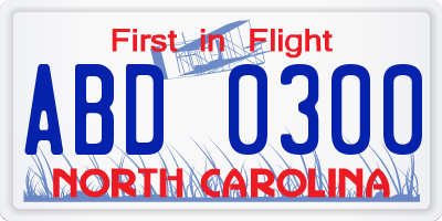 NC license plate ABD0300